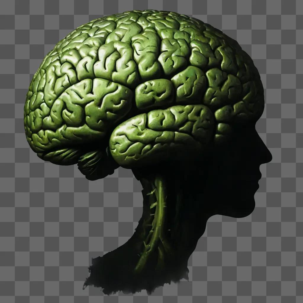 brain silhouette A green brain on a dark background