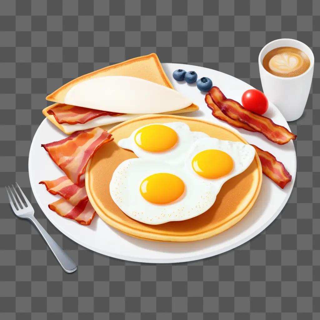 breakfast plate with bacon, eggs, toast, and coffee