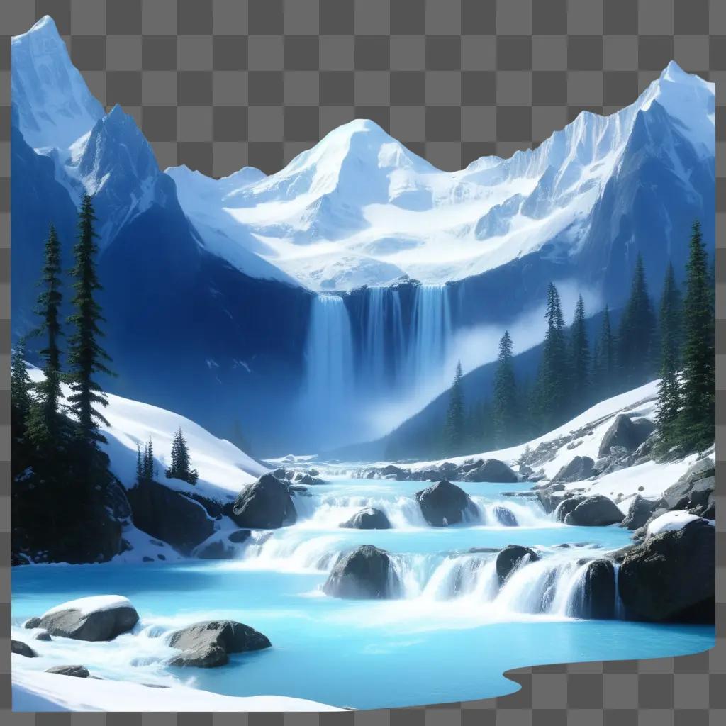 breathtaking image of a snowy mountain with a waterfall