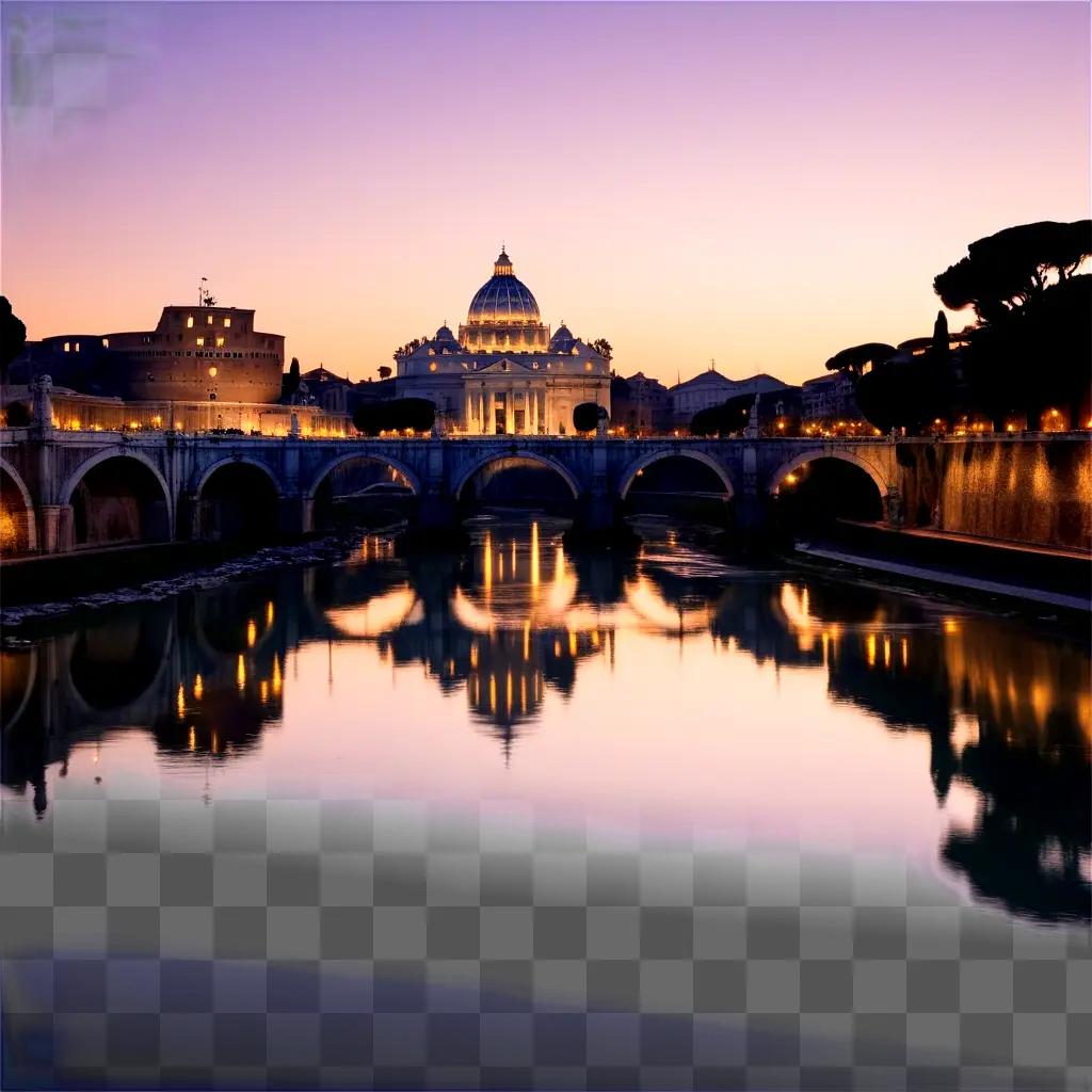 bridge in Rome with the sun setting