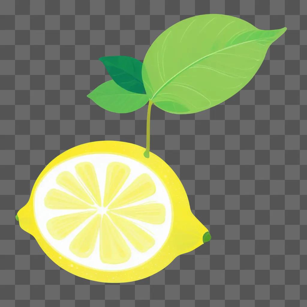 bright lemon drawing for kids with a green leaf