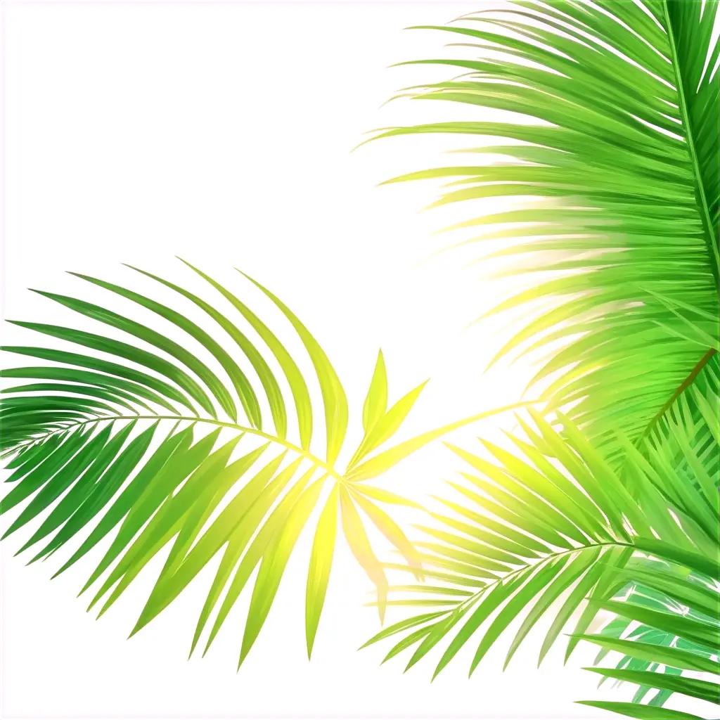 bright sun illuminates a pair of palm leaves