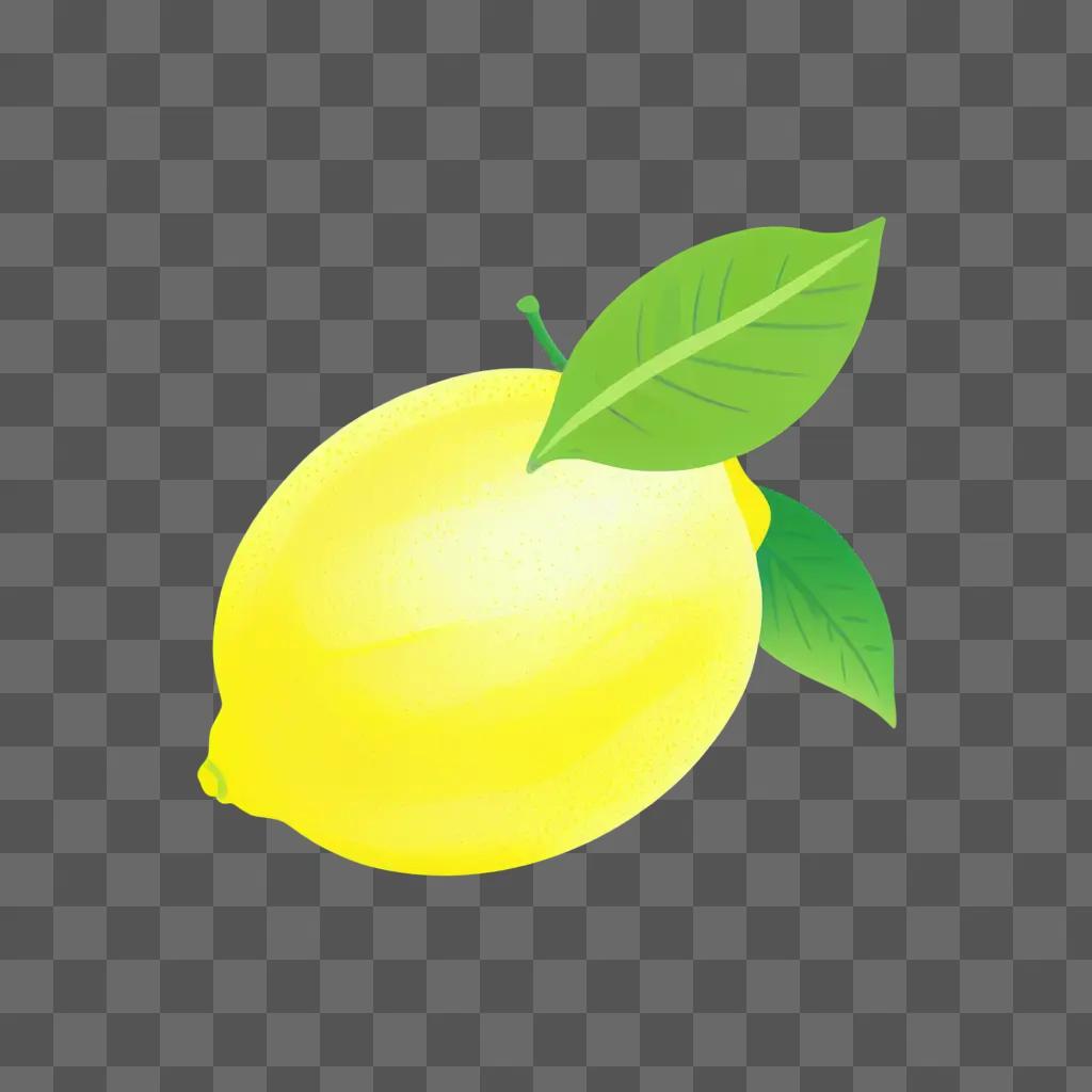 brightly colored drawing of a lemon with green leaves