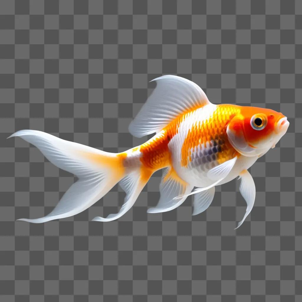 brightly colored goldfish swims on a beige background