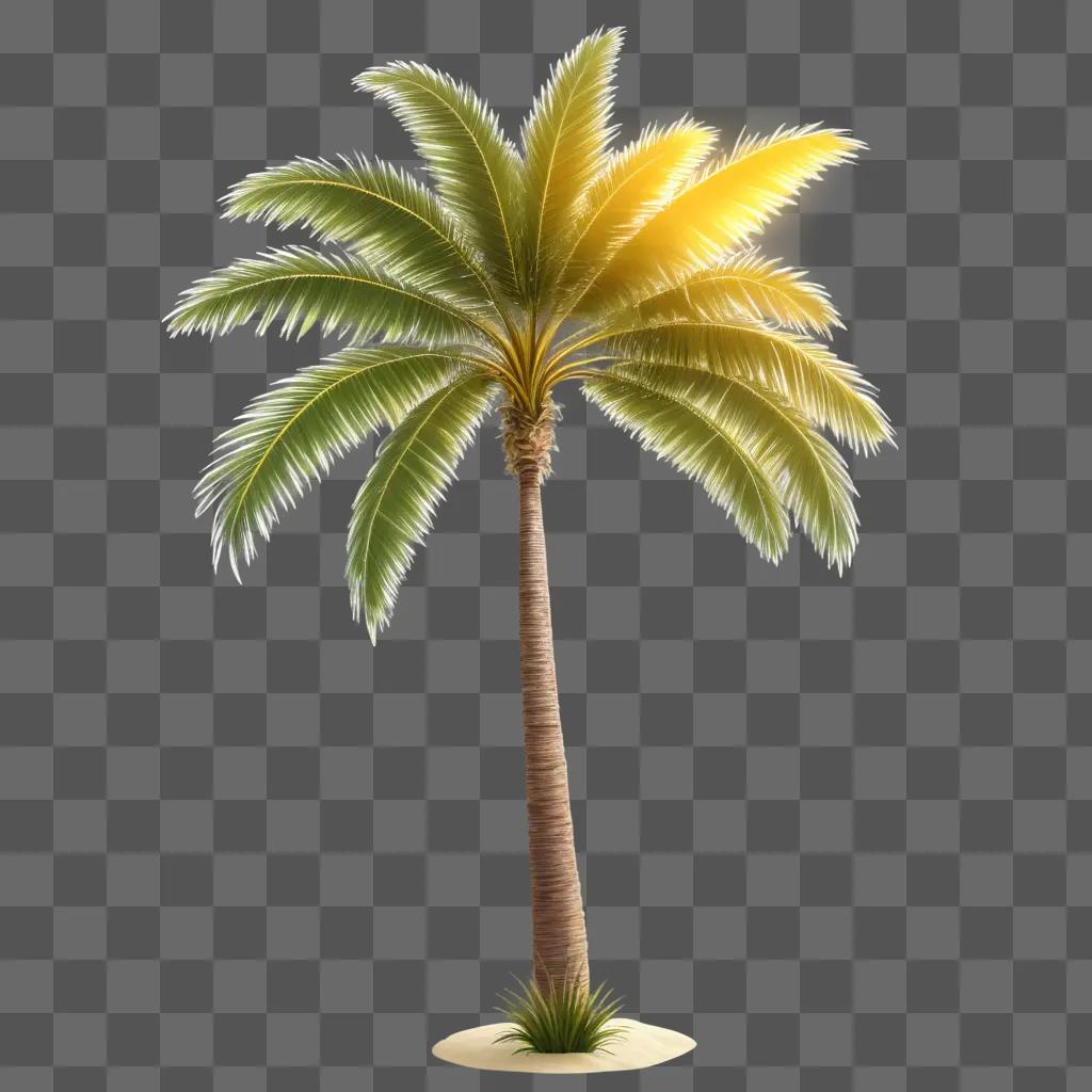 brightly lit palm tree against a dark background