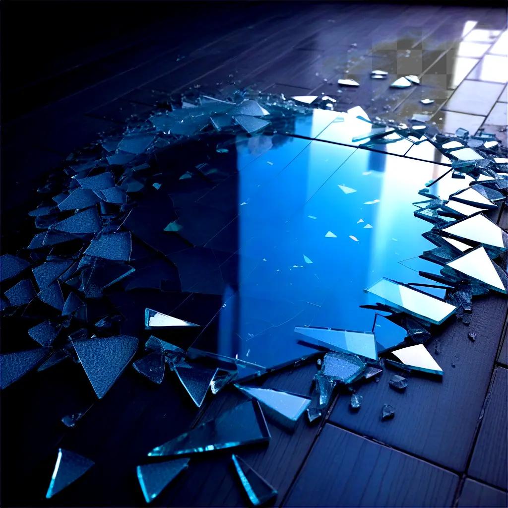 broken glass floor with a transparent reflection