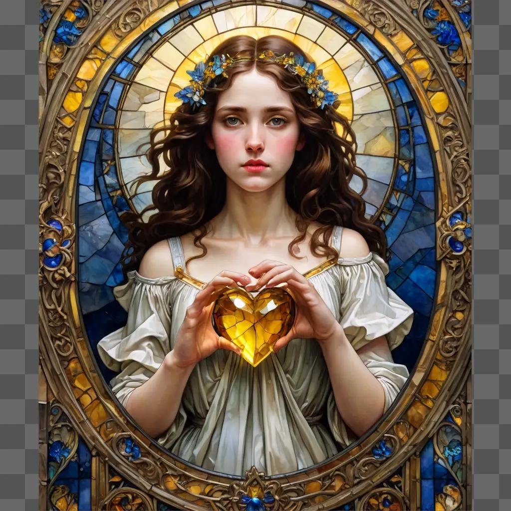 broken heart A girl holds a heart in a stained glass image