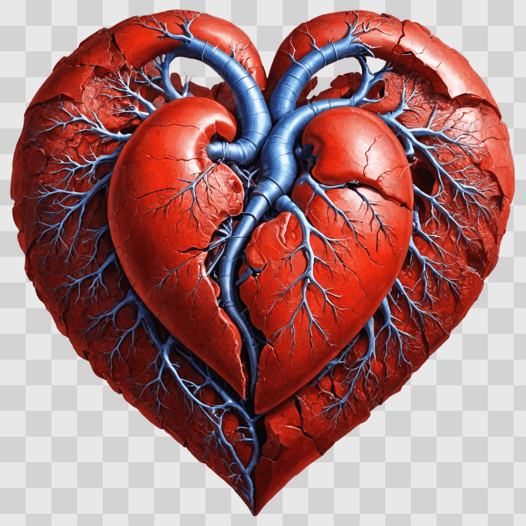 broken heart A red heart with blue veins and tree branches