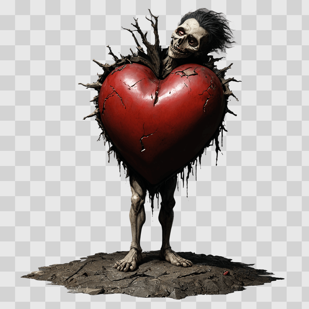 broken heart A skeletal figure holds a heart with spikes