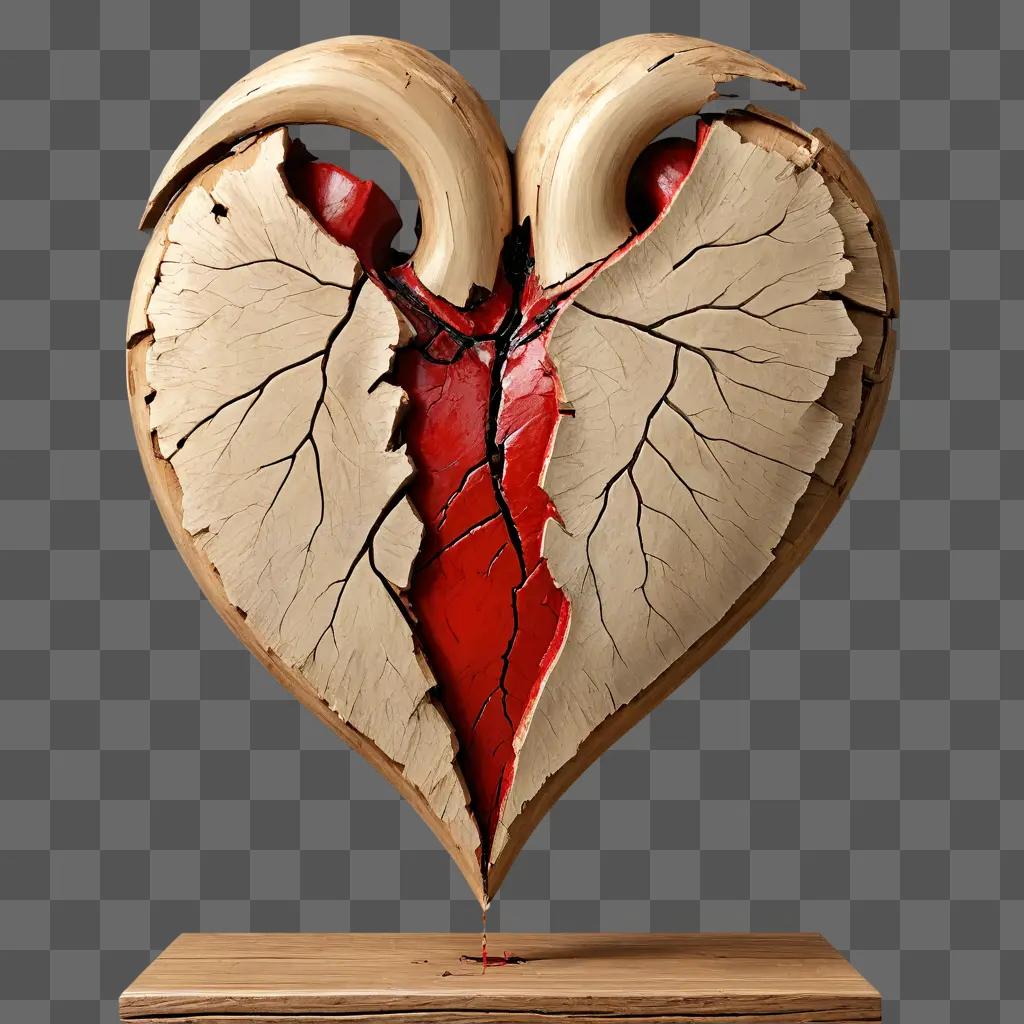 broken heart A wooden sculpture of a heart with red veins