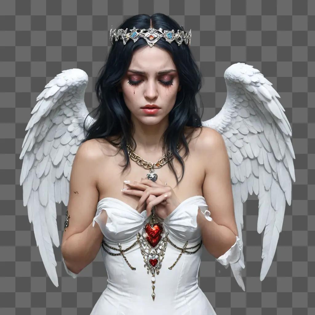 broken heart Gothic princess with a heart necklace and wings