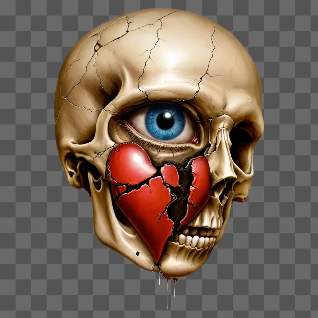 broken heart tattoo A skull with a heart and a blue eye