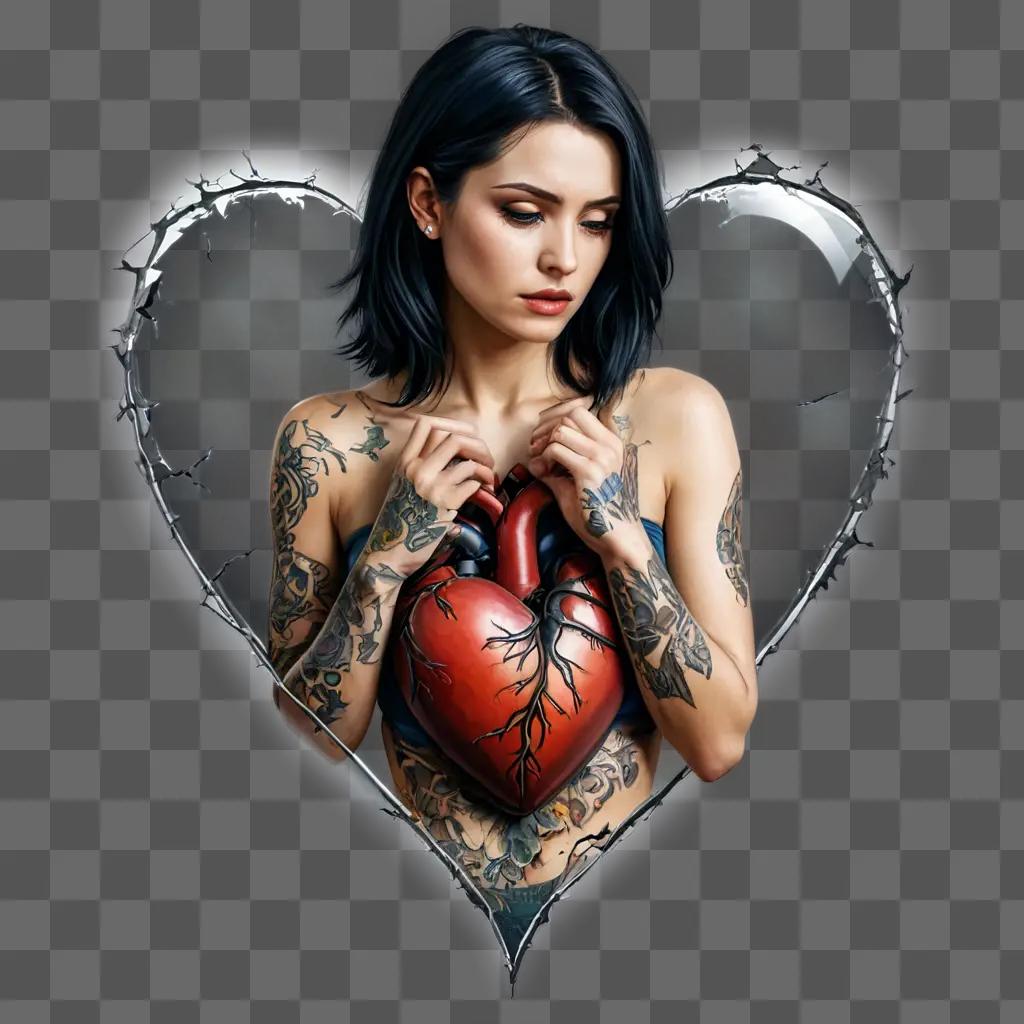 broken heart tattoo A tattooed woman holds a heart with a tattooed heart inside it