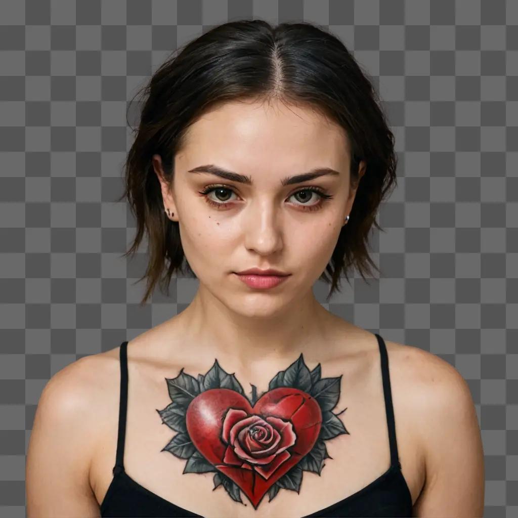 broken heart tattoo A woman wears a tattooed heart on her chest