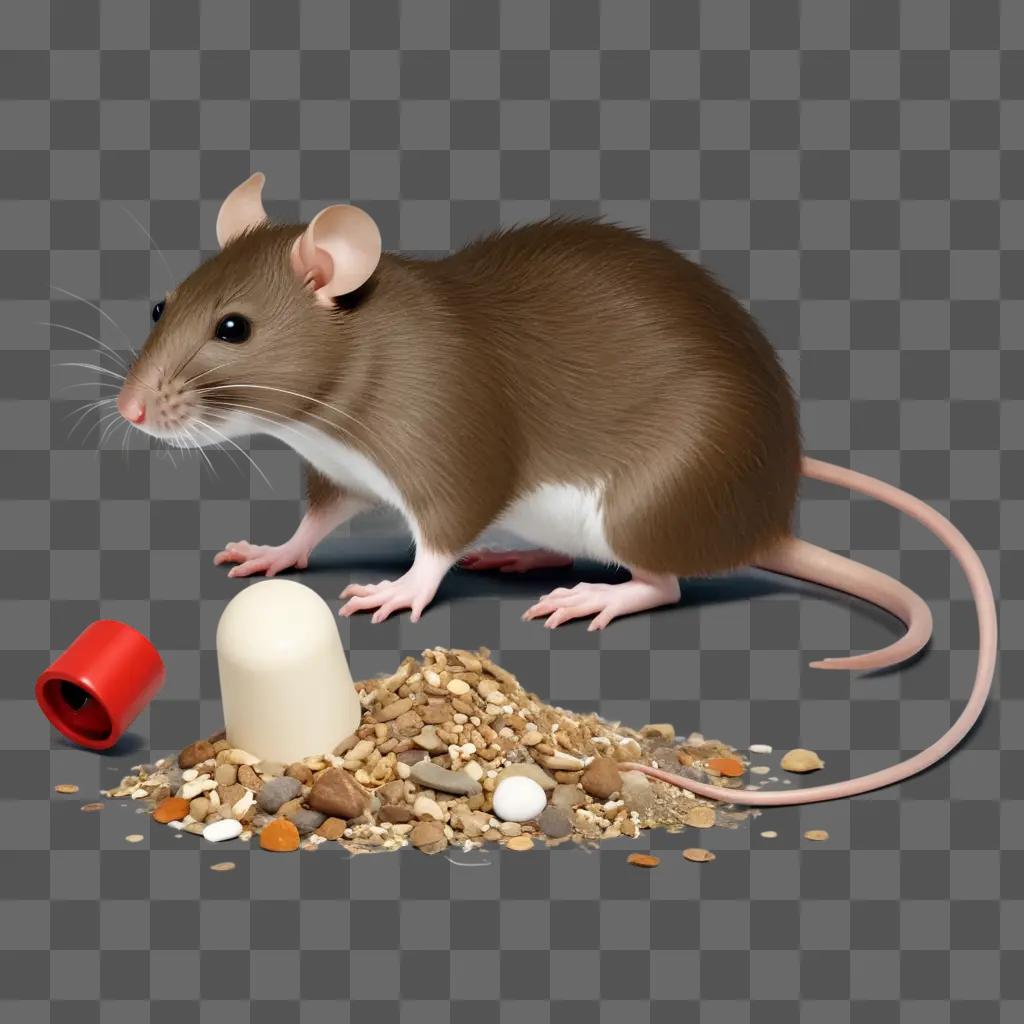 brown and white rat is next to a red object