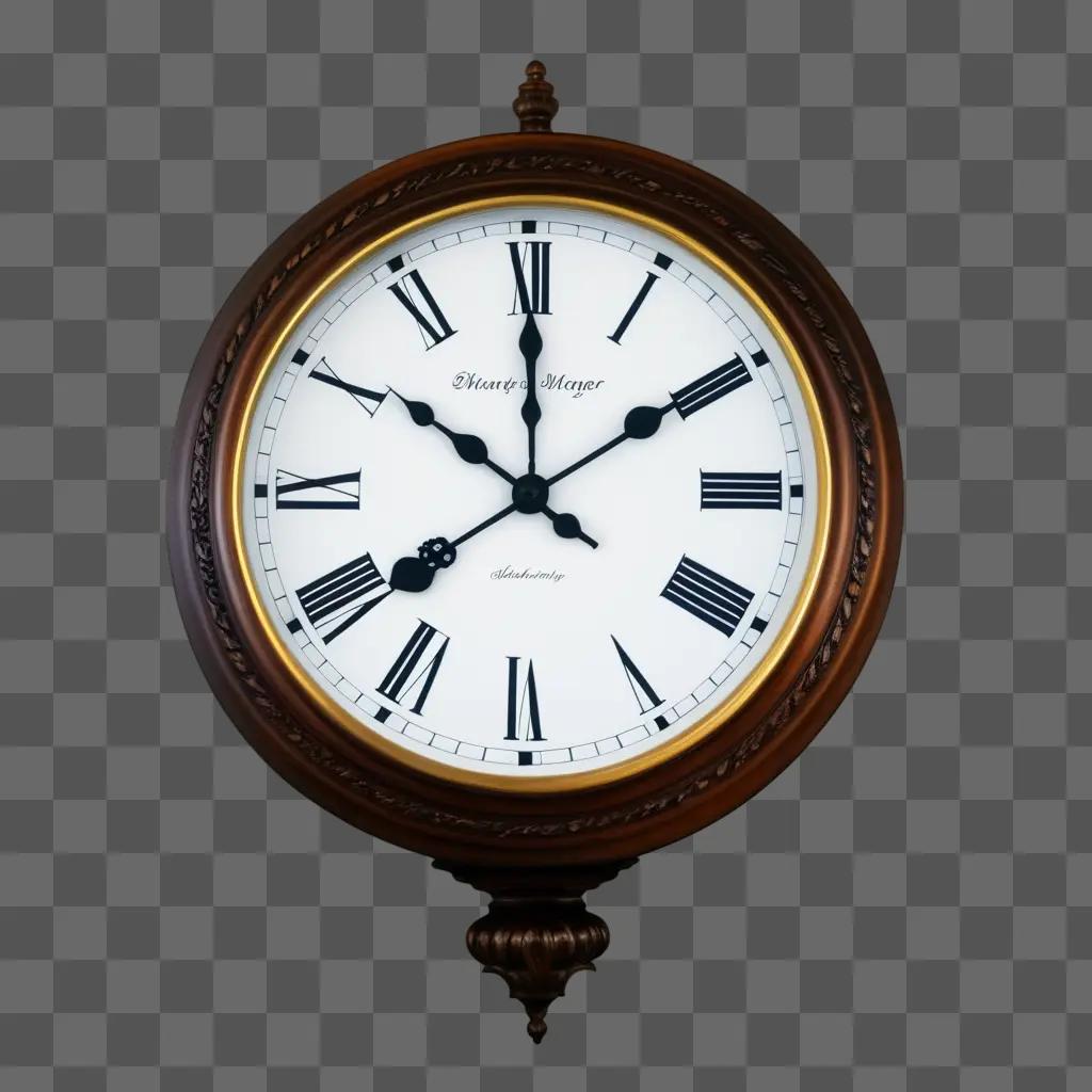 brown clock with black roman numerals