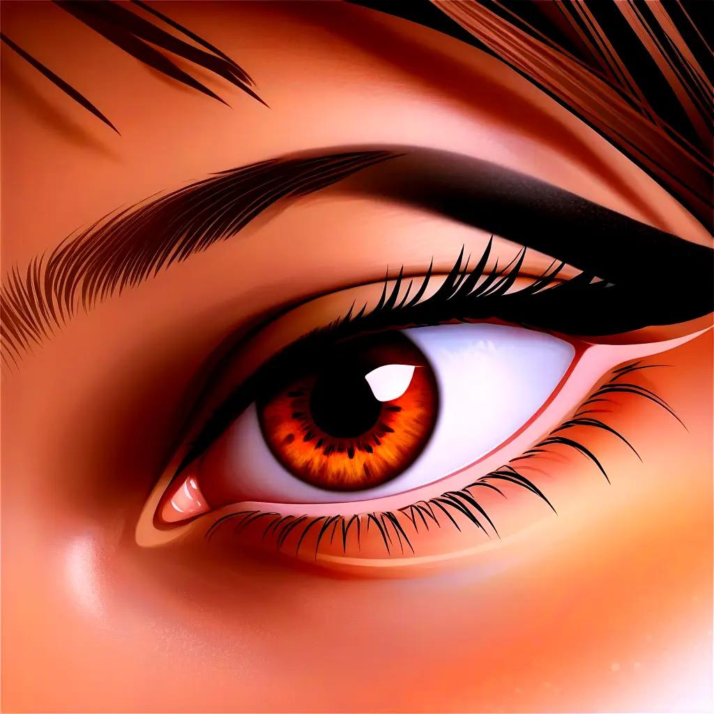 brown eye is depicted with brown eyelashes and brown hair