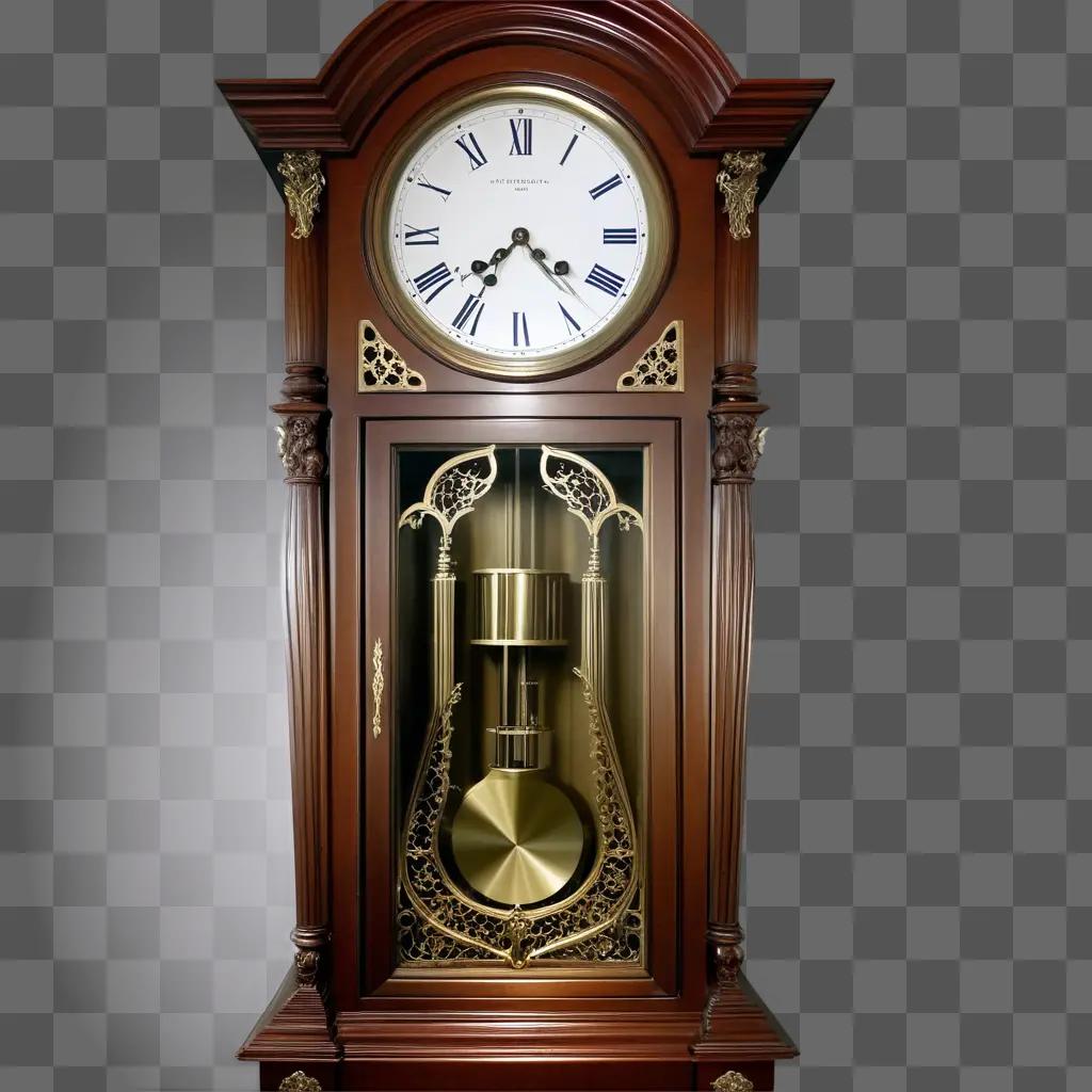 brown grandfather clock with roman numerals