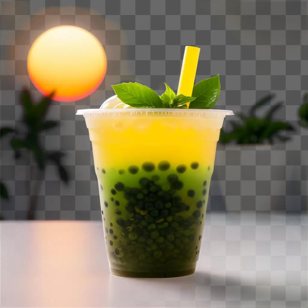 bubble tea with green beans in a cup