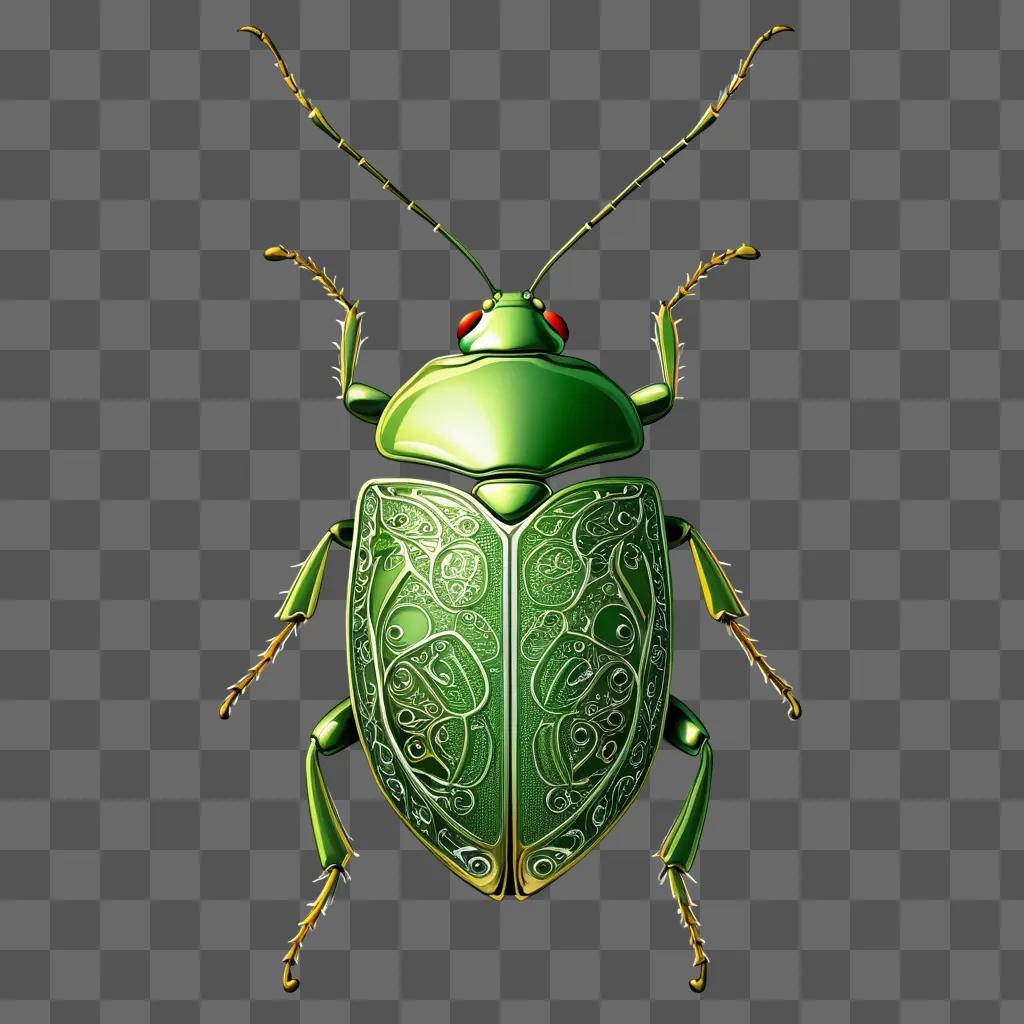 bug is designed with a floral pattern on a green background