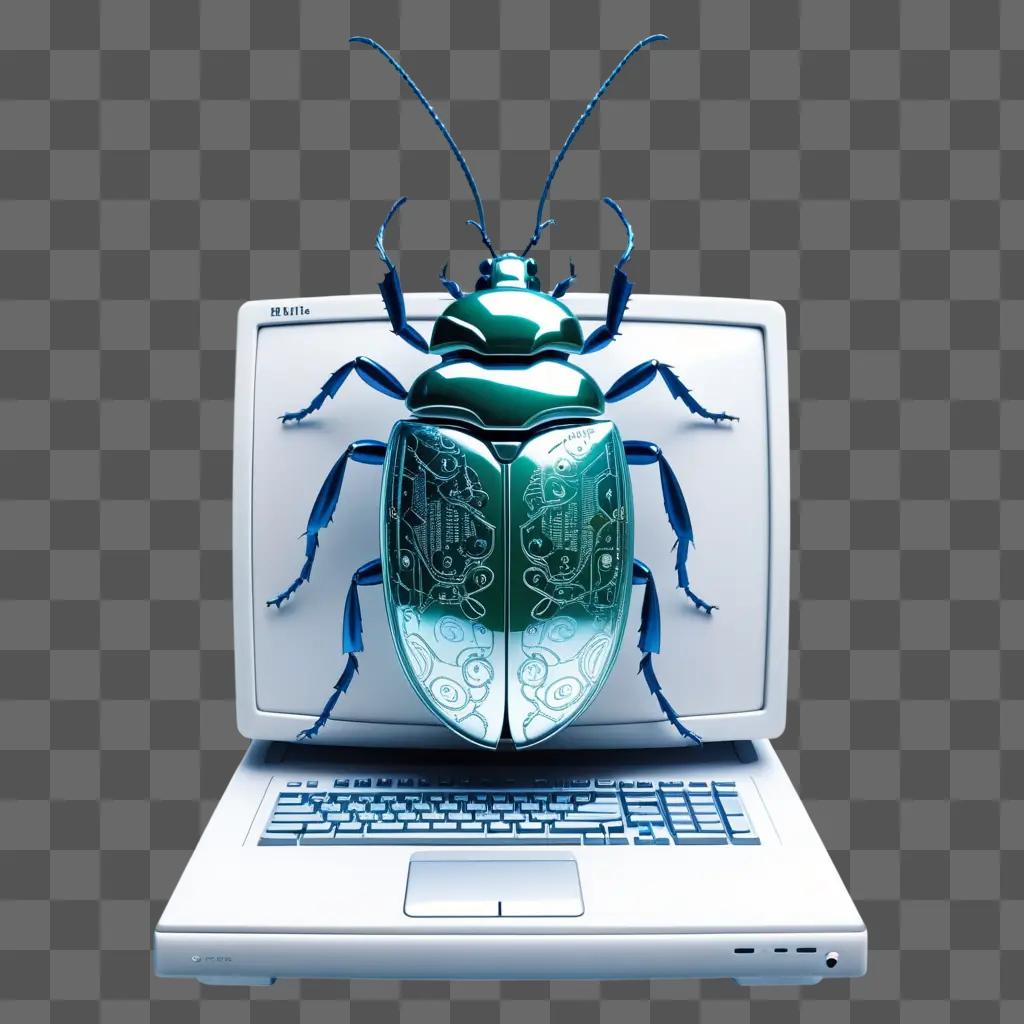 bug sits on top of a laptop