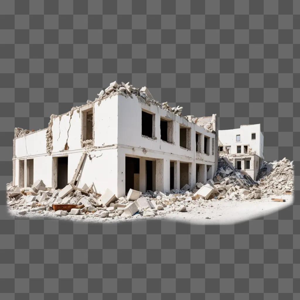 building in rubble in the middle of a field