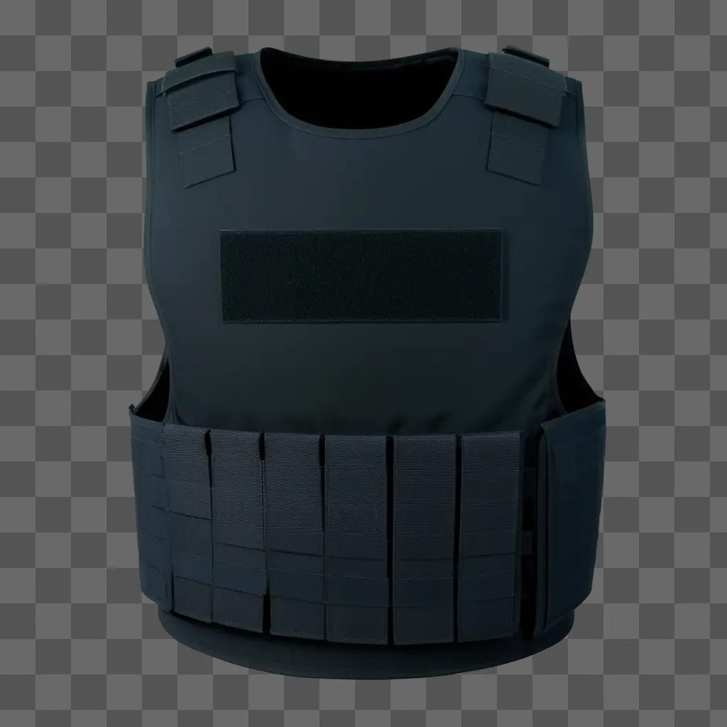 bulletproof vest is on display against a dark background