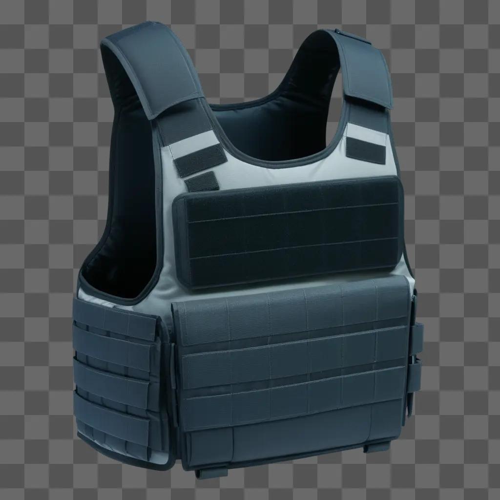 bulletproof vest is shown against a dark background