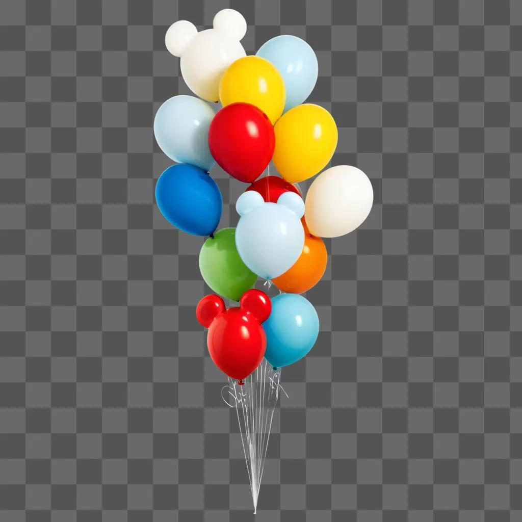 bunch of Mickey Mouse balloons on a brown background