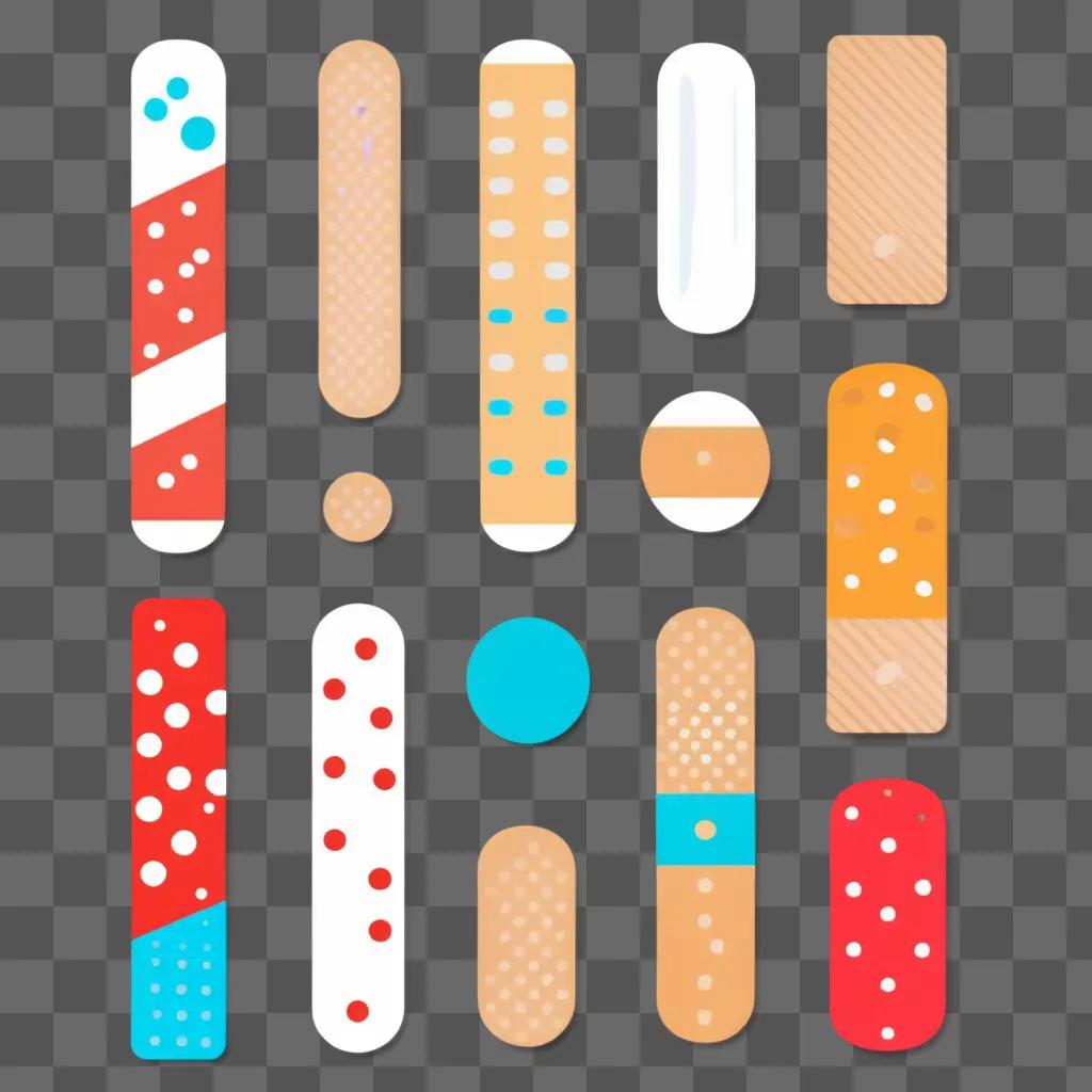 bunch of bandaid clipart designs on a background