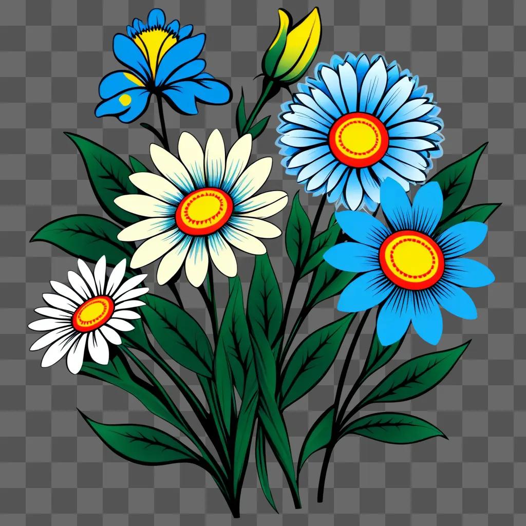 bunch of colorful flowers on a dark background