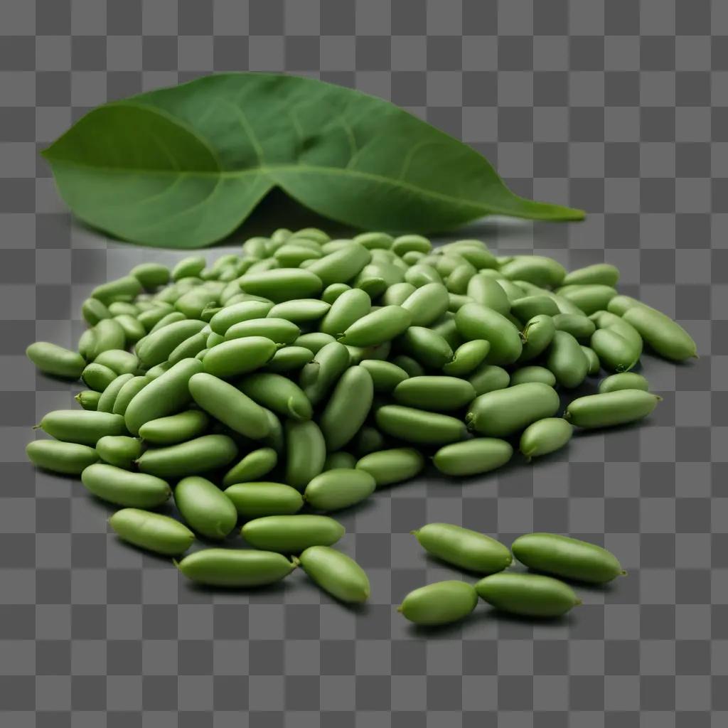 bunch of green beans on a leafy background