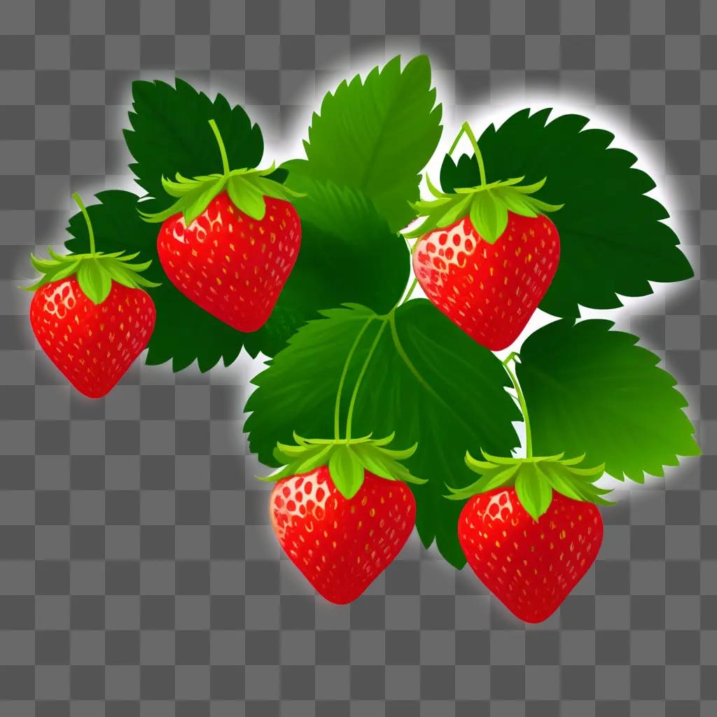 bunch of red strawberries on a leafy plant