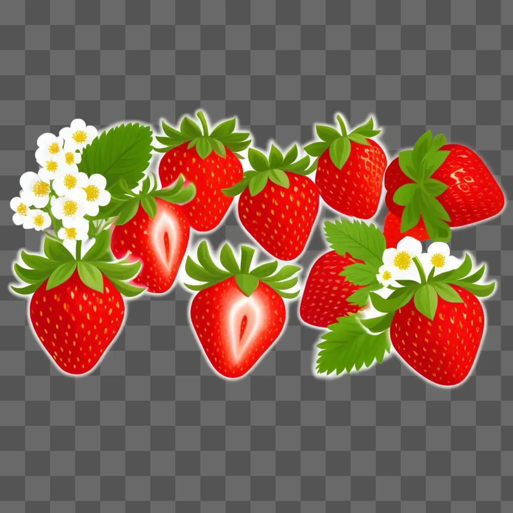 bunch of strawberries and leaves on a beige background