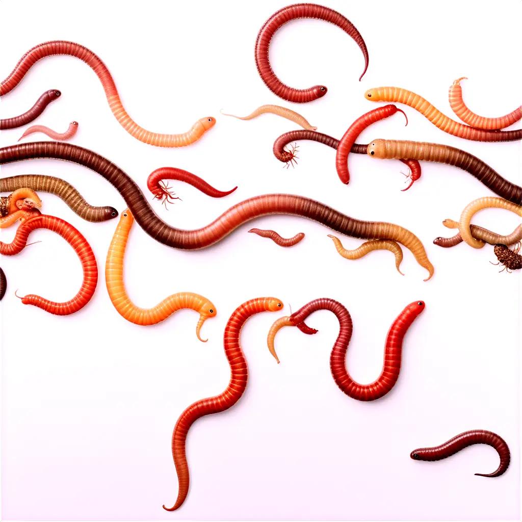 bunch of worms with different colors on a white background