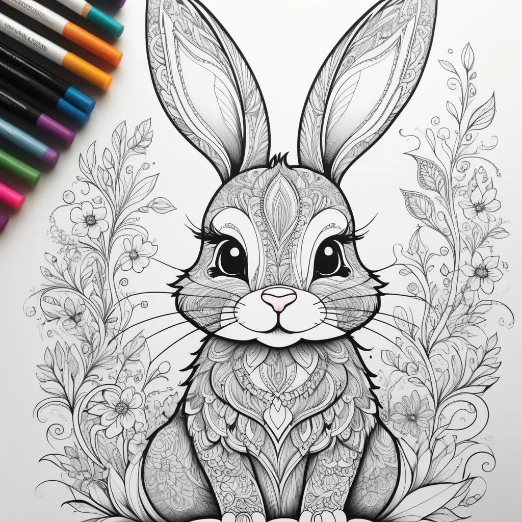 bunny coloring page with a variety of colors