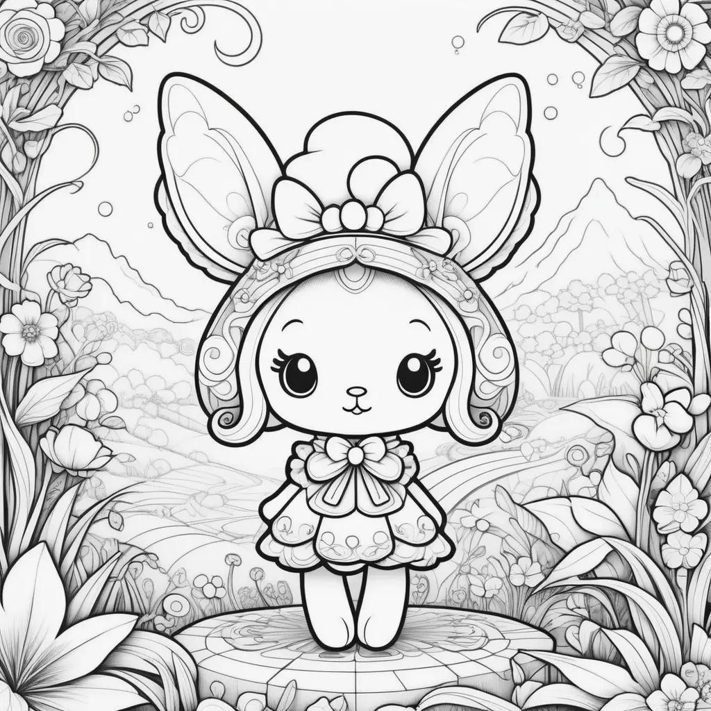 bunny girl coloring page with flowers and leaves