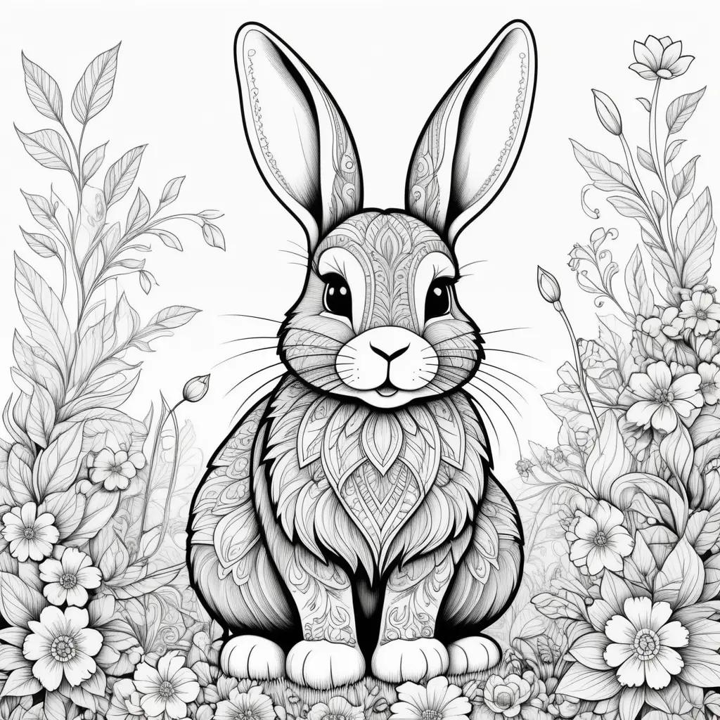 bunny rabbit coloring page with flowers and vines