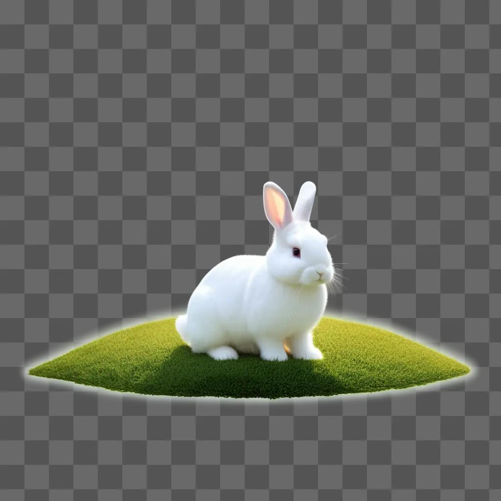 bunny with a white body and transparent ears sits on a green grassy surface