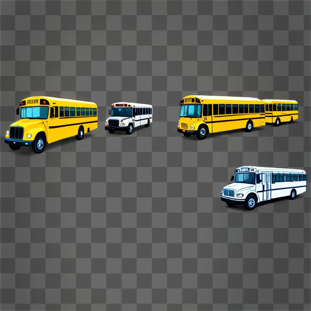 bus clipart Yellow school buses line up in a black background