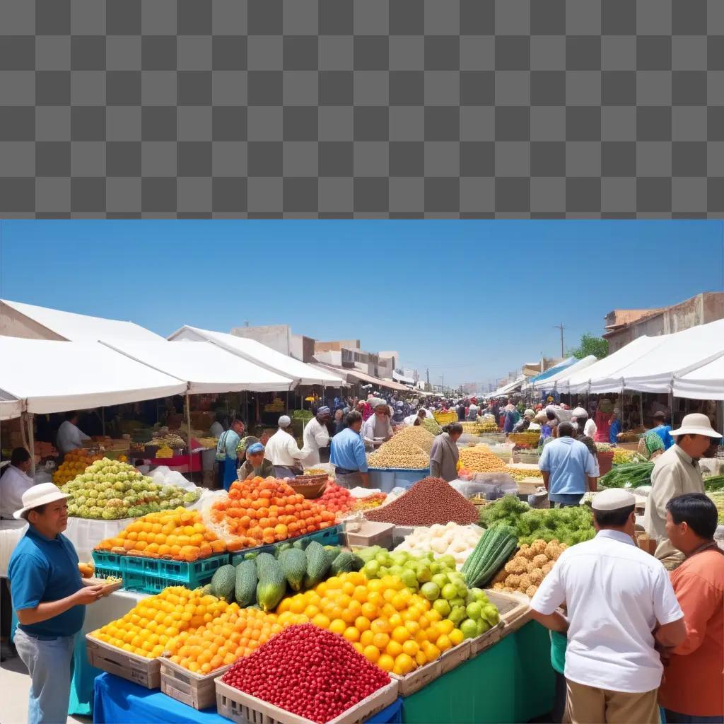 busy market with people and produce