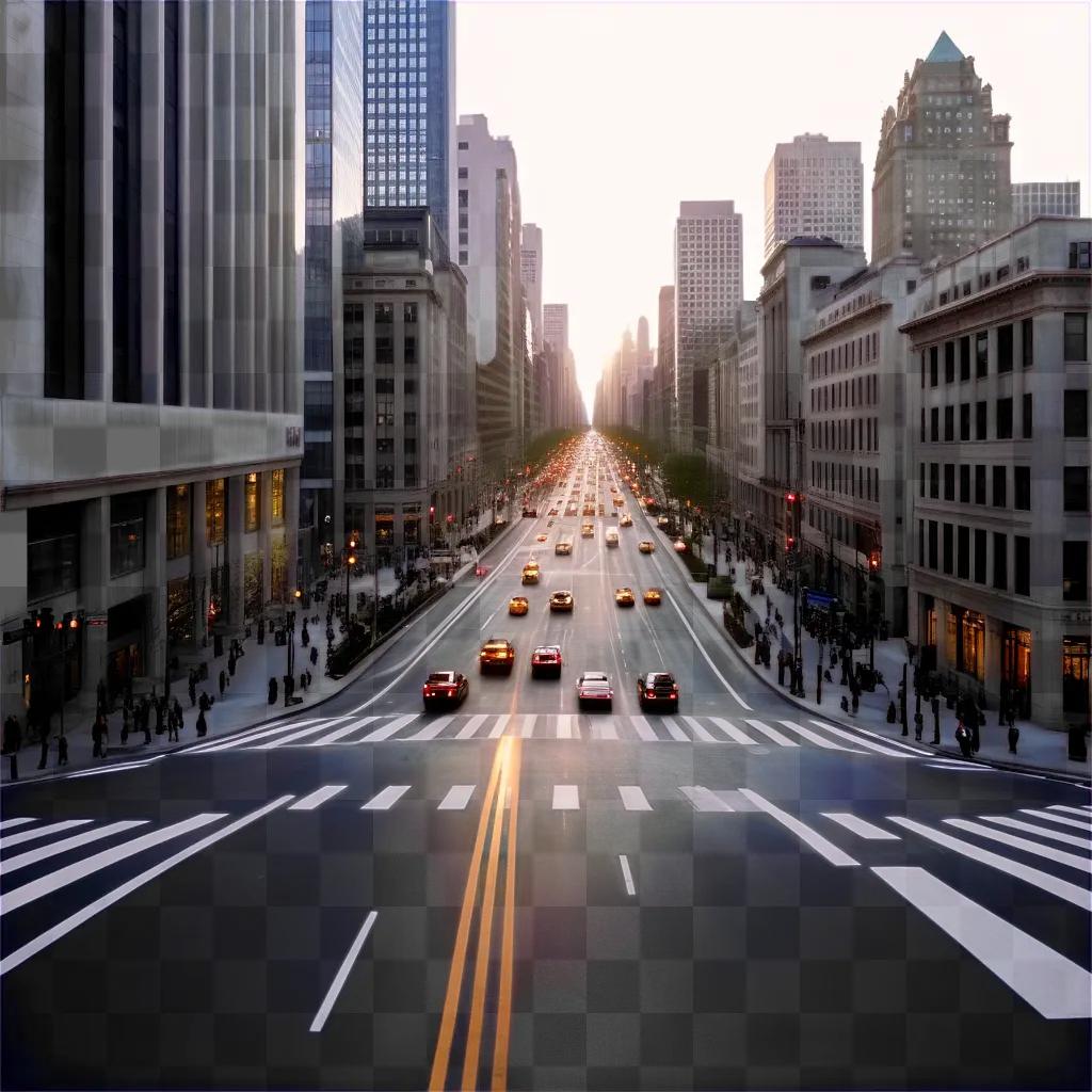 busy urban roadway with traffic and buildings