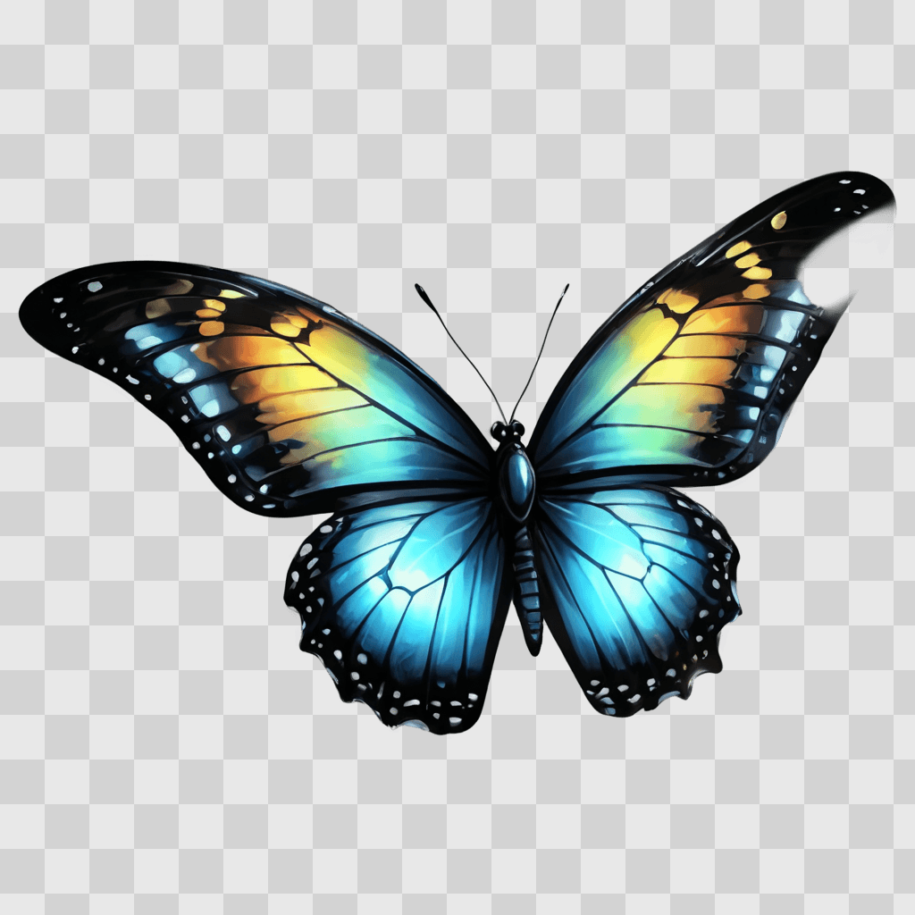 butterfly clip art A blue butterfly with orange wings on a gray background