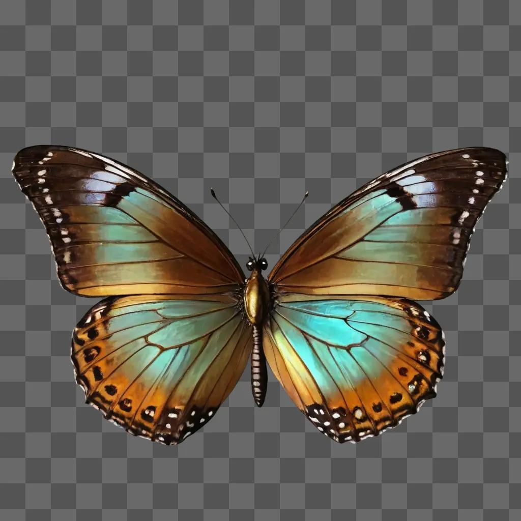 butterfly clip art A butterfly with blue and orange wings is shown against a brown background