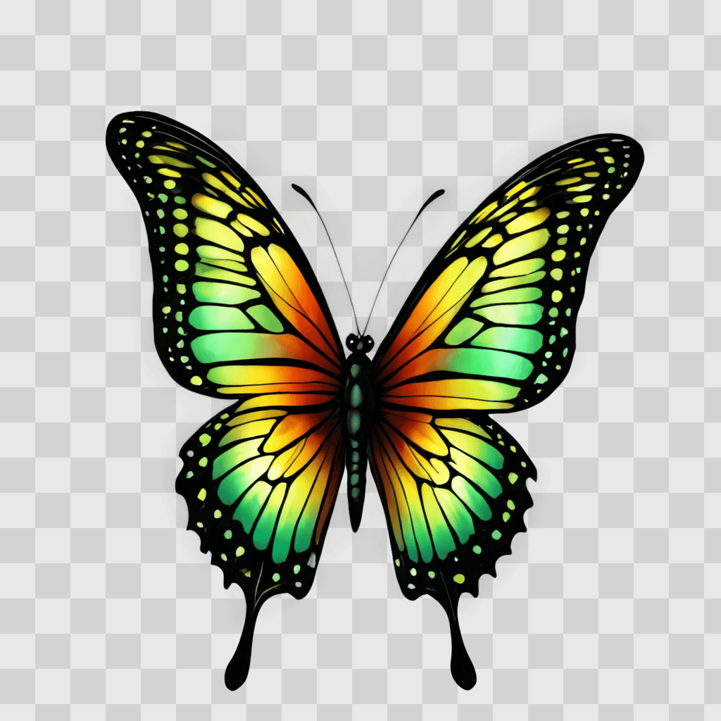 butterfly clip art A vibrant butterfly with colorful wings on a green background