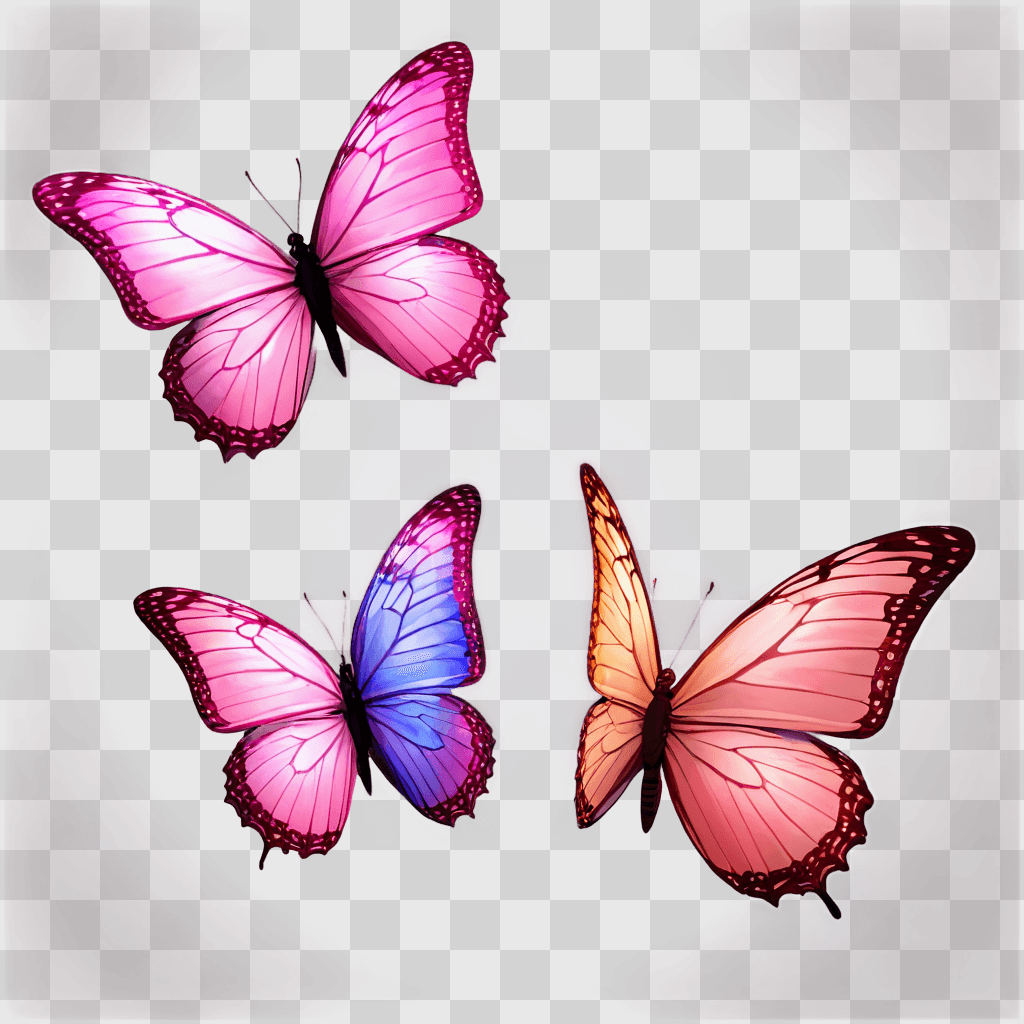 butterfly clip art Three butterflies on a pink background