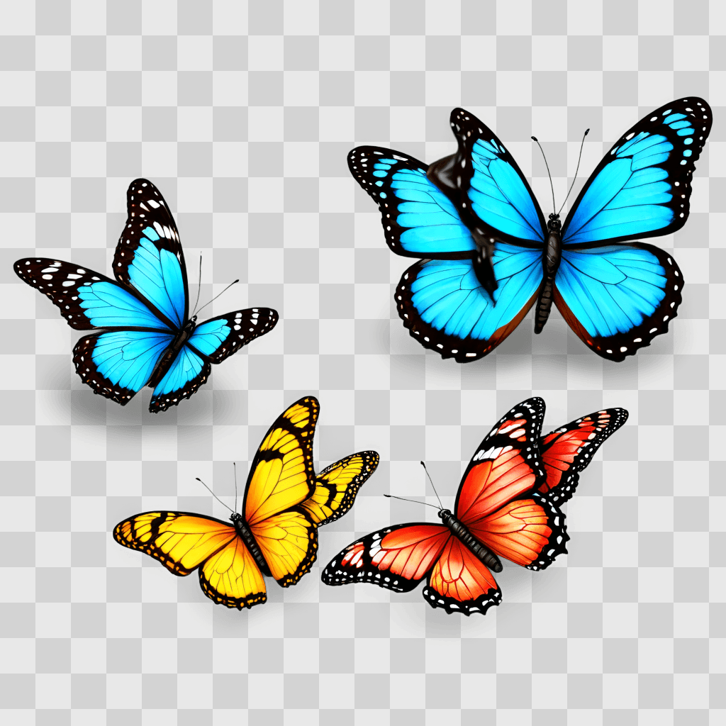 butterfly clip art Three butterflies with different colors on a dark background