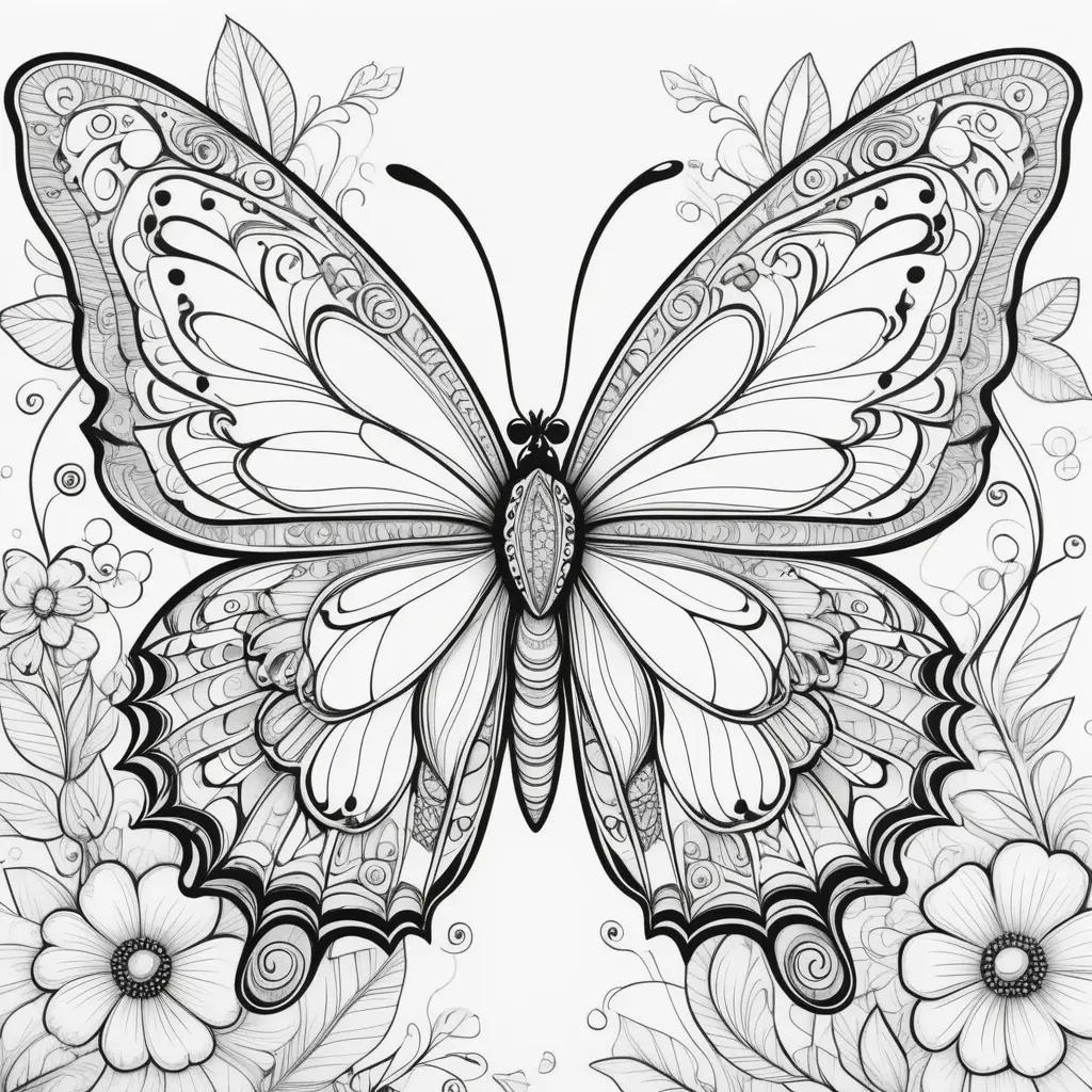 butterfly color page featuring intricate floral designs