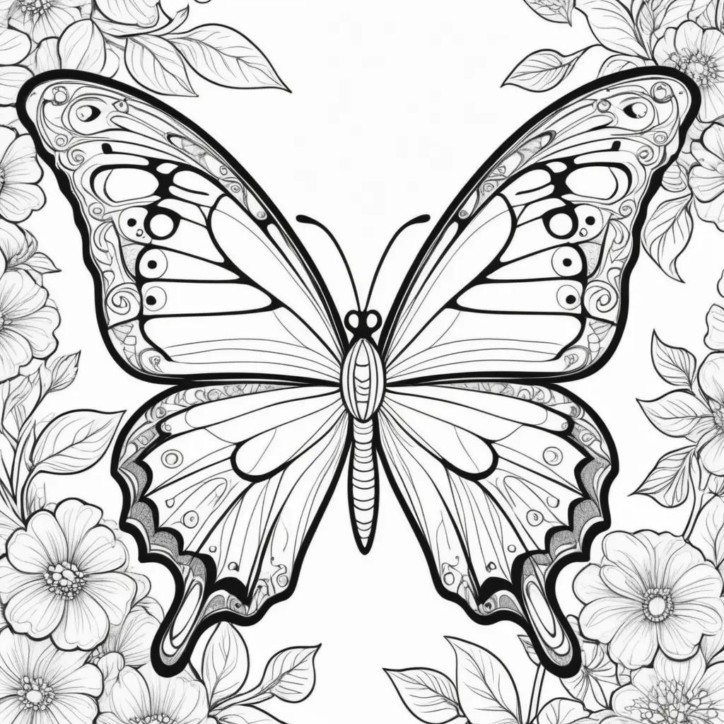 butterfly coloring page with a floral border