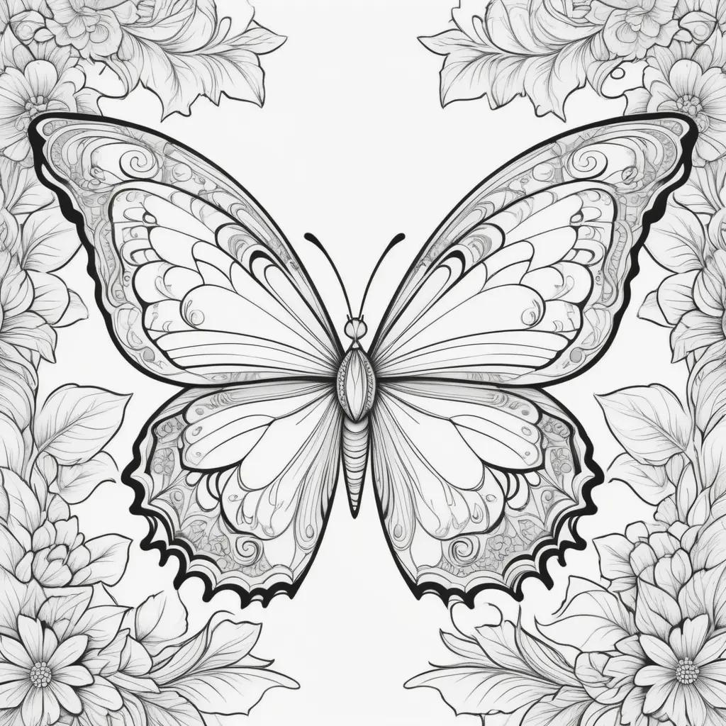 butterfly coloring page with a floral border